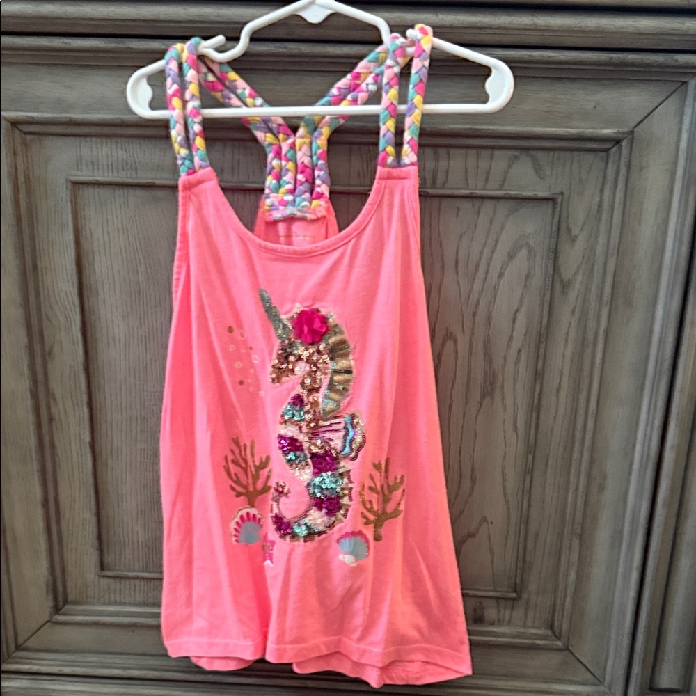 “Worn Once” Pink Sequin Unicorn Tank Top Size 10/12! Excellent Condition!
